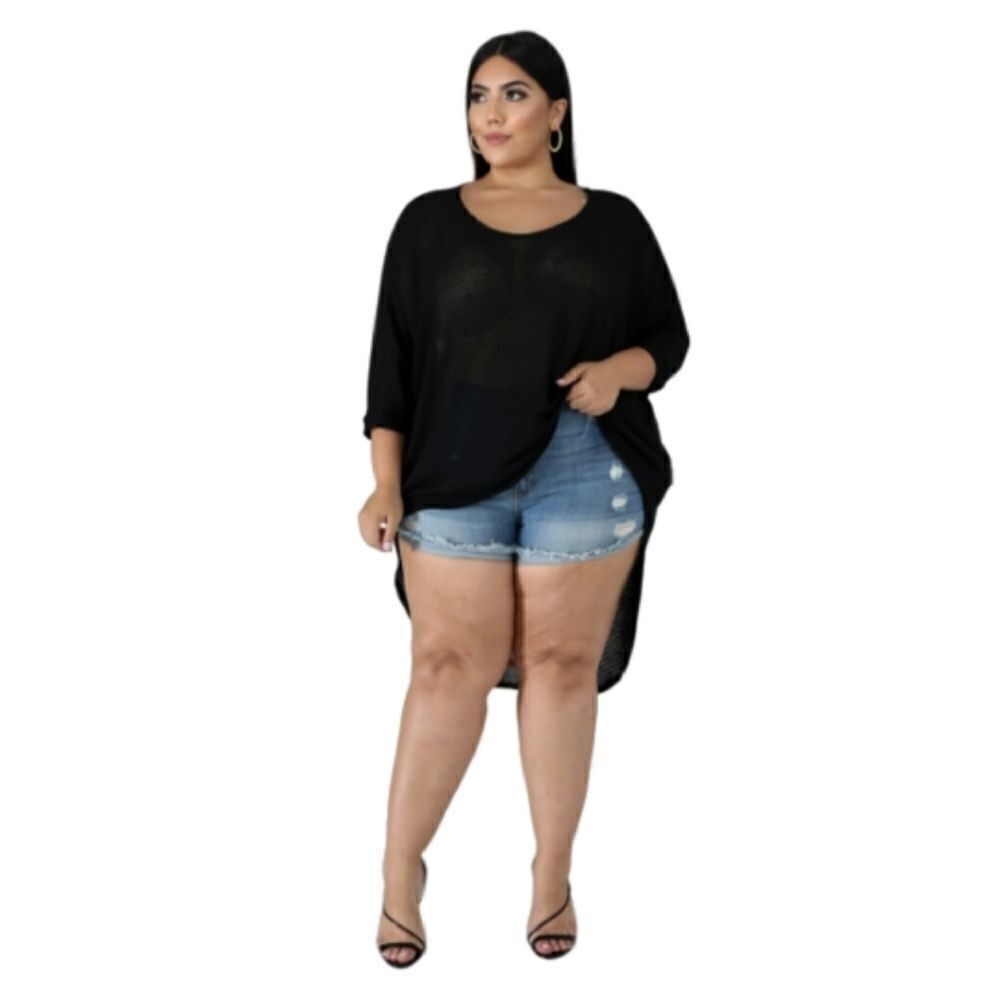 Plus size high low crochet style top